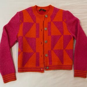Pink and Orange Geometric Cardigan